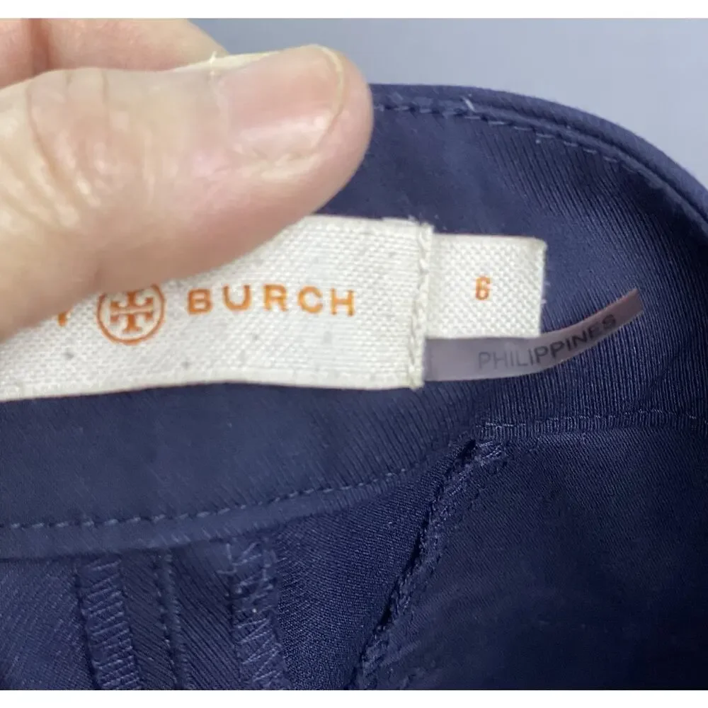 Tory Burch Sz 6 Skinny Callie Navy Blue Pockets Front Seam Ankle Crop Pants